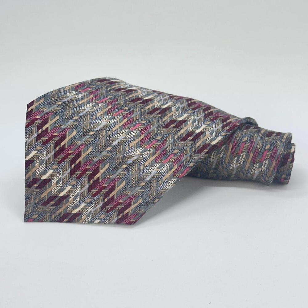 Scotch Cocktail Collection Geometric Pattern Silk Tie Multicolor Maroon Beige Gr